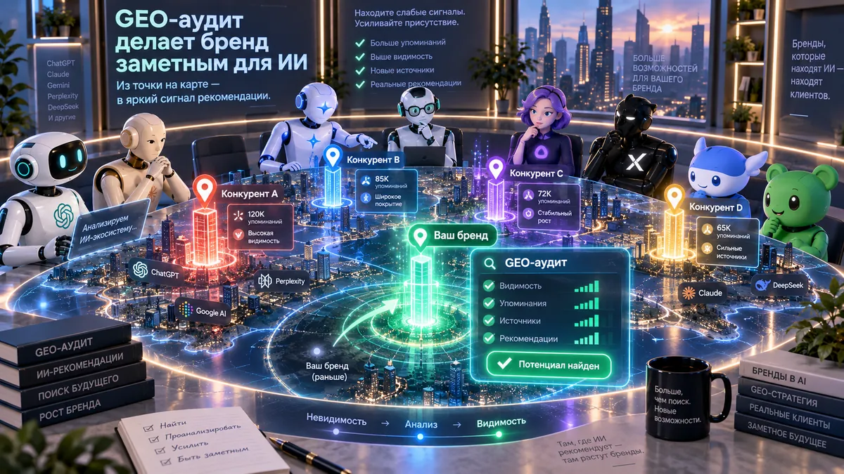Карта видимости бренда в ответах нейросетей рядом с конкурентами: от незаметности к рекомендациям после GEO-аудита