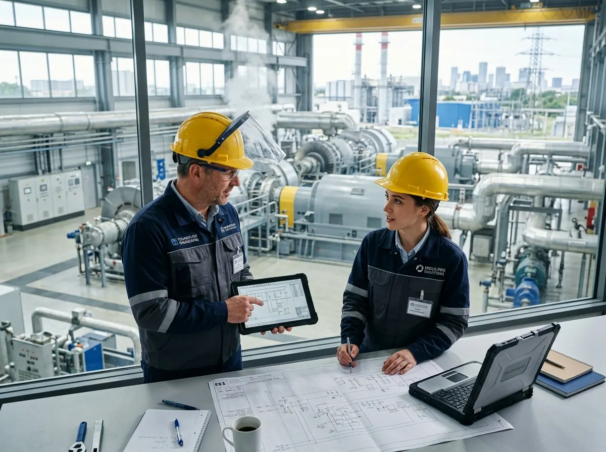 GEO-продвижение производителей и B2B: инженеры обсуждают проект на производственной площадке