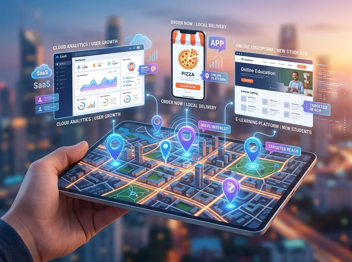 GEO-продвижение сервисов, SaaS и онлайн-платформ: панели аналитики и мобильные приложения на карте городов